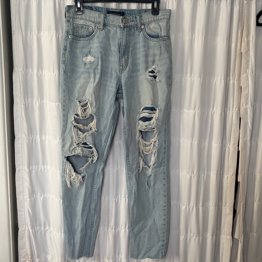 Aeropostale Ripped Light Blue Straight Leg Jeans